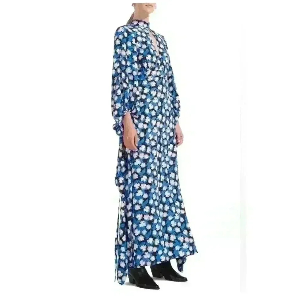 New NWT Staud Danica Maxi Dress White Acid Floral Open Back Size XS Retails $495